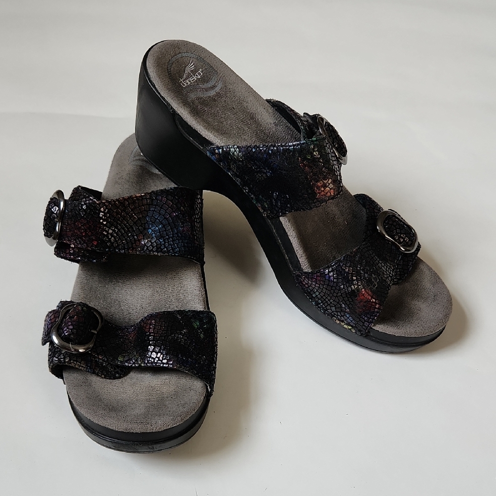 Dansko 41 Black Multi-Color Mules